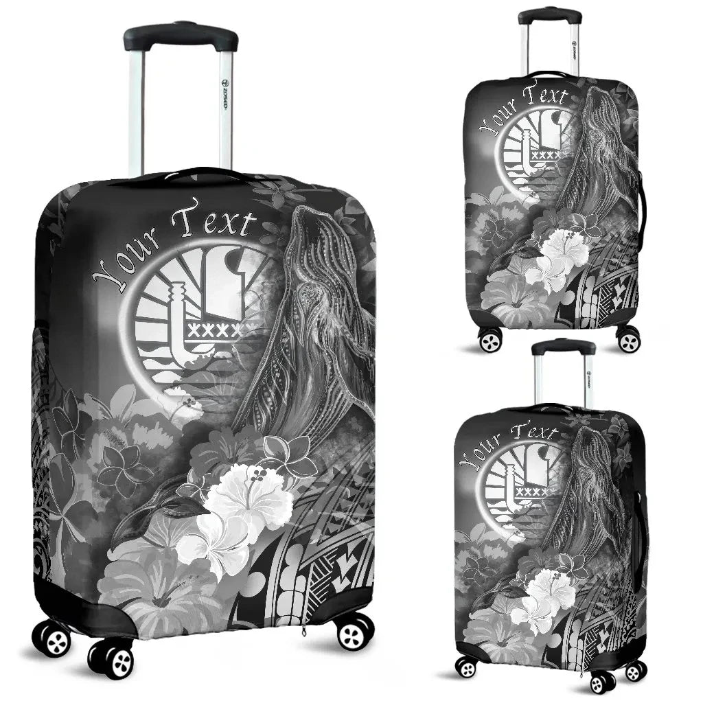 Tahiti Custom Personalised Luggage Covers Humpback Whale with Tropical Flowers White