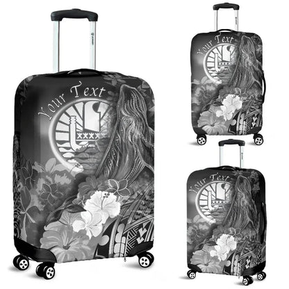 Tahiti Custom Personalised Luggage Covers Humpback Whale with Tropical Flowers White