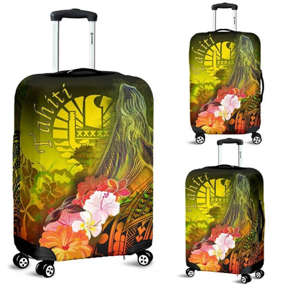 Tahiti Luggage Covers Humpback Whale with Tropical Flowers Yellow