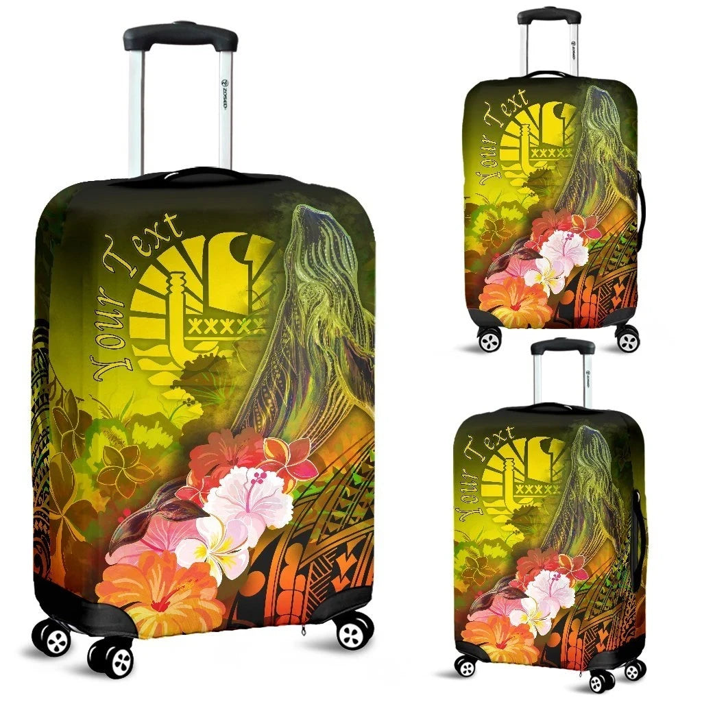 Tahiti Custom Personalised Luggage Covers Humpback Whale with Tropical Flowers Yellow