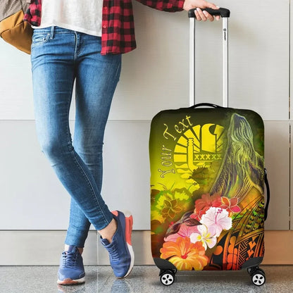 Tahiti Custom Personalised Luggage Covers Humpback Whale with Tropical Flowers Yellow