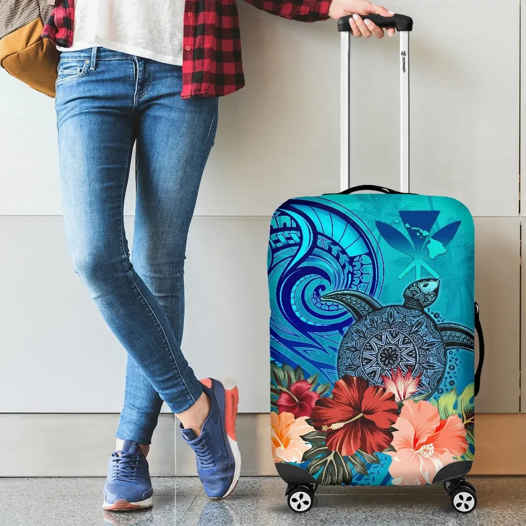 Kanaka Maoli Hawaiian Luggage Covers Turtle with Hibiscus
