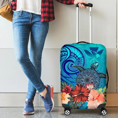 Kanaka Maoli Hawaiian Luggage Covers Turtle with Hibiscus