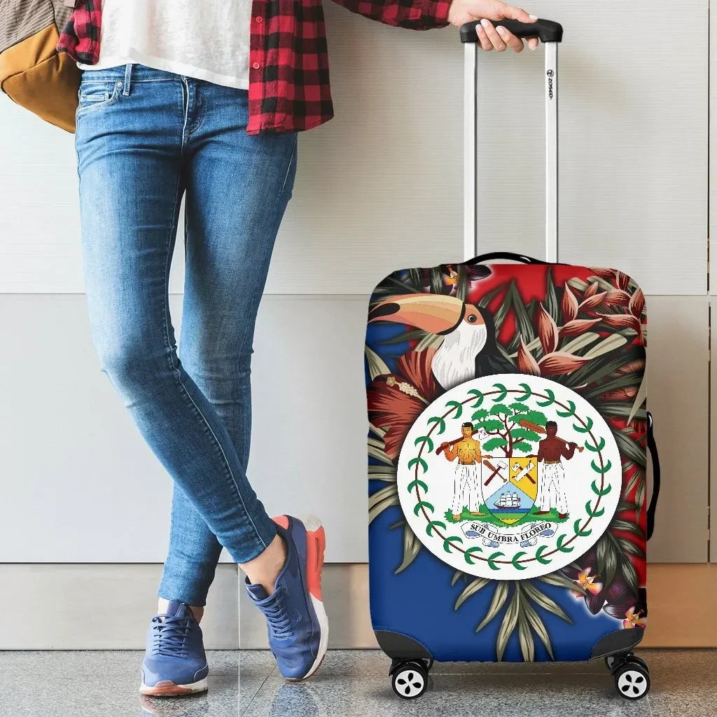 Belize Luggage Cover Belize National Flag with Toucan and Black Orchid
