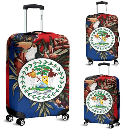 Belize Luggage Cover Belize National Flag with Toucan and Black Orchid