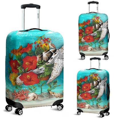 Barbados Luggage Covers Ocean Turtle Hibiscus