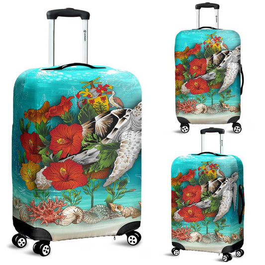 Barbados Luggage Covers Ocean Turtle Hibiscus