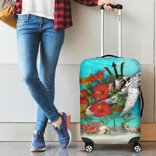 Barbados Luggage Covers Ocean Turtle Hibiscus
