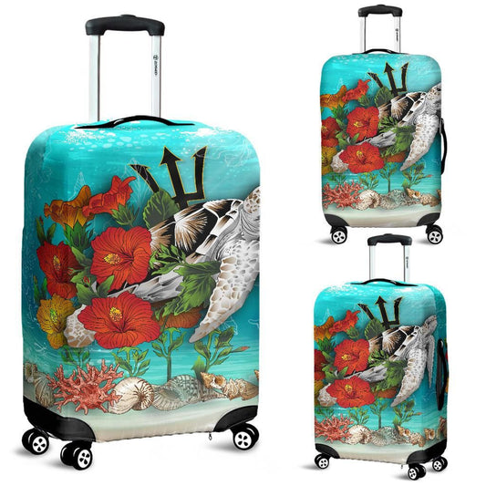 Barbados Luggage Covers Ocean Turtle Hibiscus