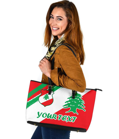 Lebanon Personalised Large Leather Tote Bag Lebanon Flag Polygon Style 4