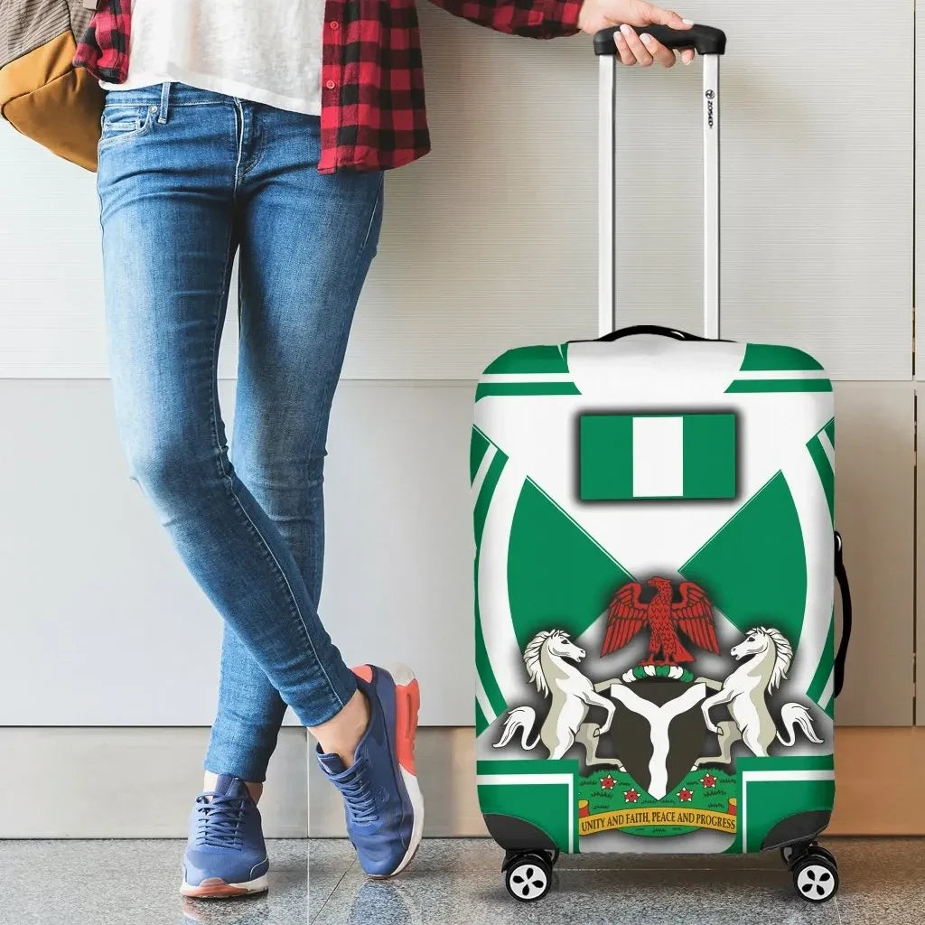 Nigeria Luggage Cover Nigerian Flag and Coat of Arms Boa Me Na Me Mmoa Wo