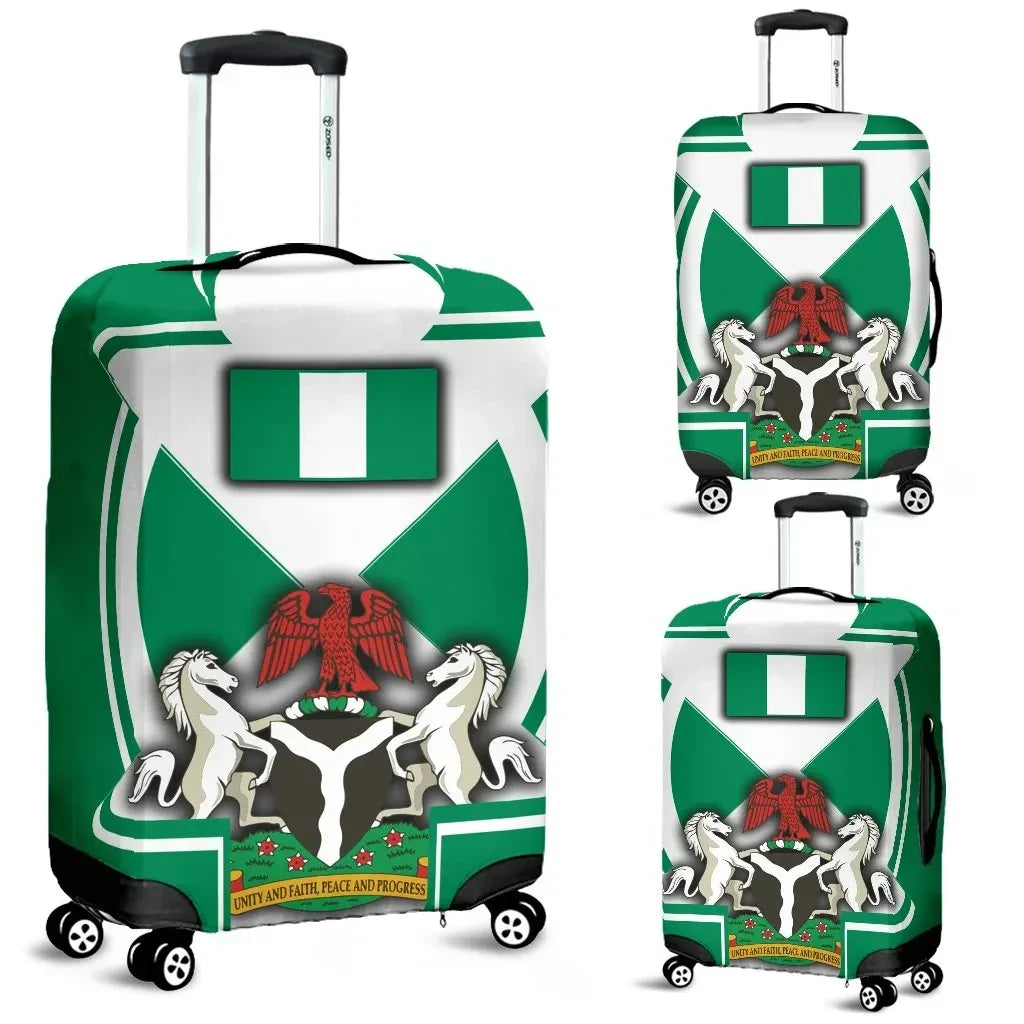 Nigeria Luggage Cover Nigerian Flag and Coat of Arms Boa Me Na Me Mmoa Wo