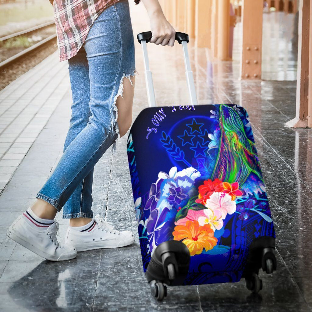 Kosrae Custom Personalised Luggage Covers Humpback Whale with Tropical Flowers Blue