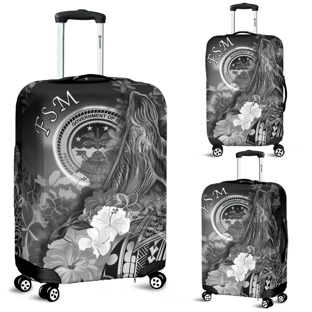 Federated States of Micronesia Luggage Covers Humpback Whale with Tropical Flowers White