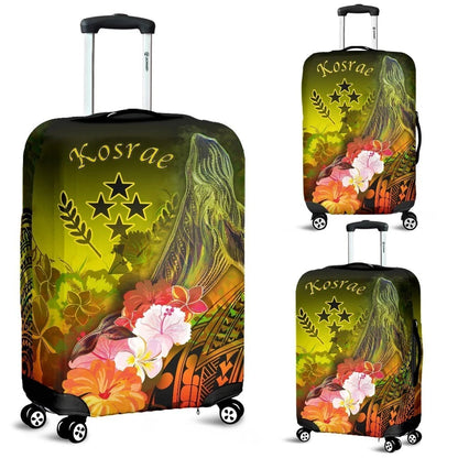 Kosrae Luggage Covers Humpback Whale with Tropical Flowers Yellow