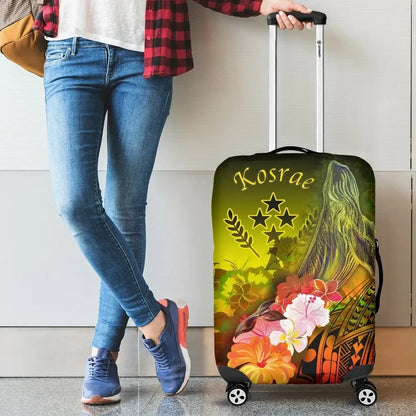 Kosrae Luggage Covers Humpback Whale with Tropical Flowers Yellow