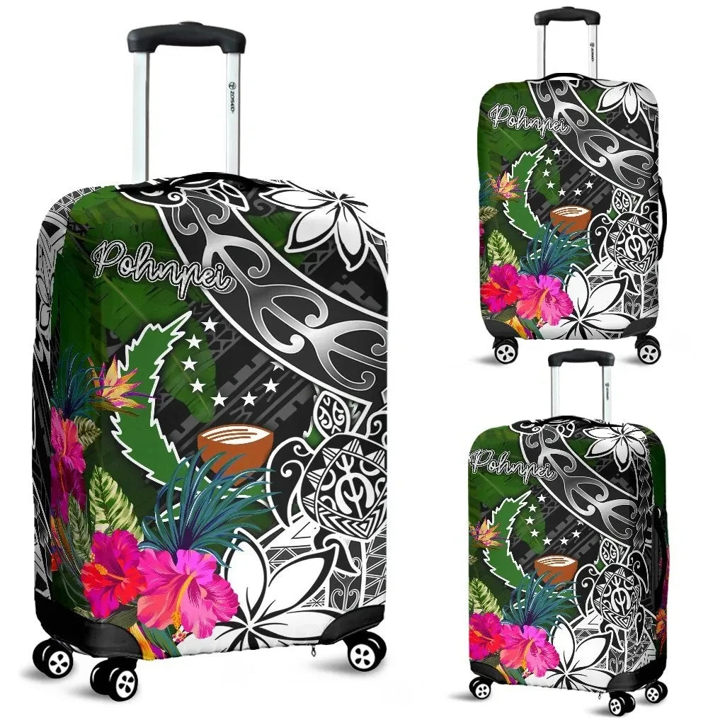 Pohnpei Luggage Covers Turtle Plumeria Banana Leaf