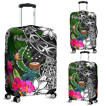 Pohnpei Luggage Covers Turtle Plumeria Banana Leaf