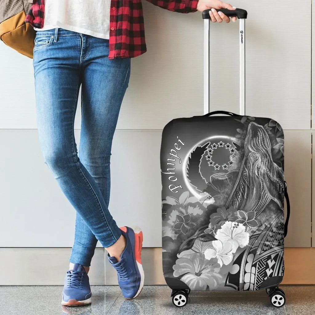 Pohnpei Luggage Covers Humpback Whale with Tropical Flowers White
