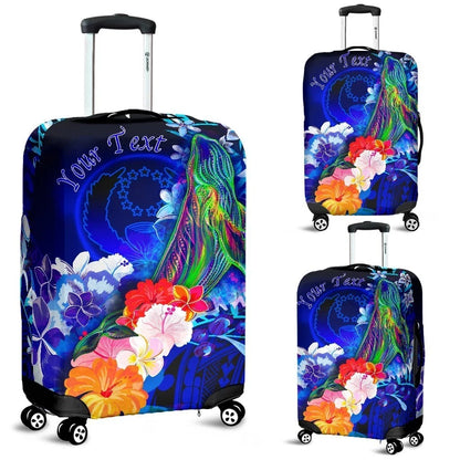 Pohnpei Custom Personalised Luggage Covers Humpback Whale with Tropical Flowers Blue
