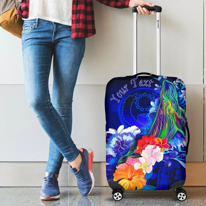 Pohnpei Custom Personalised Luggage Covers Humpback Whale with Tropical Flowers Blue