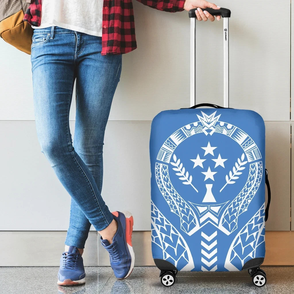 Kosrae Luggage Cover Micronesian Tribal Blue Bn04