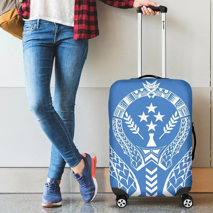 Kosrae Luggage Cover Micronesian Tribal Blue Bn04