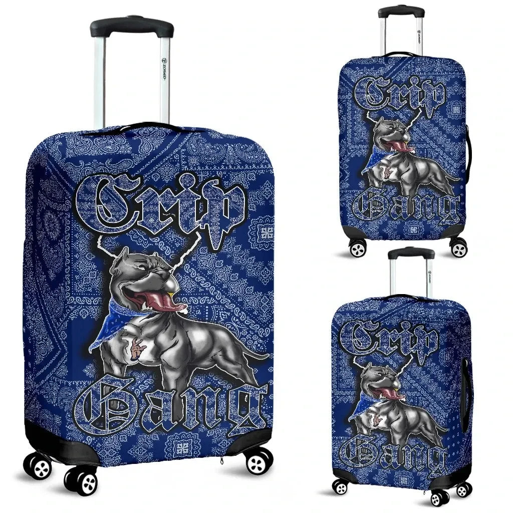 Crips Gang Bulldog Luggage Covers Blue Paisley