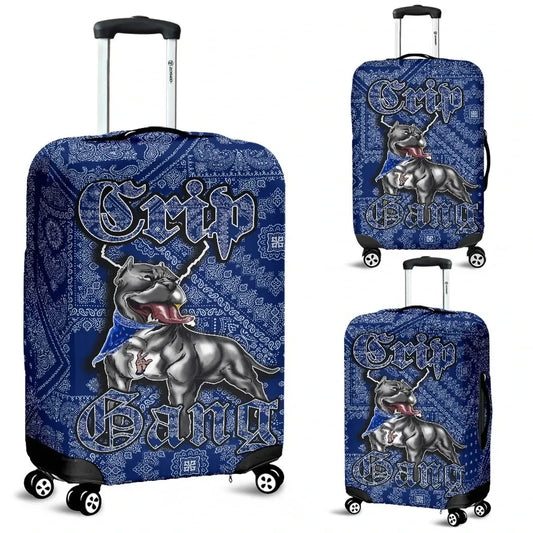 Crips Gang Bulldog Luggage Covers Blue Paisley
