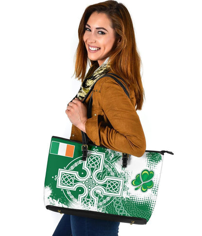 Ireland Celtic Leather Tote Bag Irish Celtic Cross