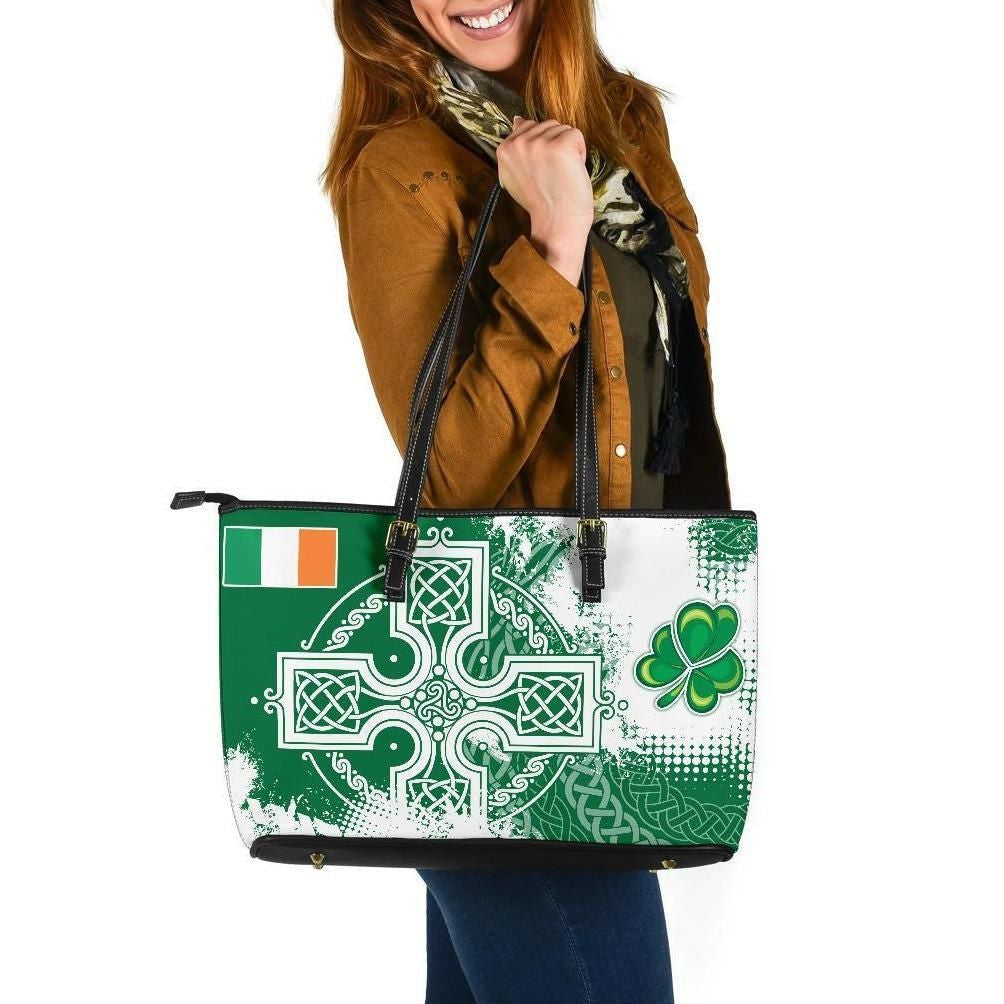 Ireland Celtic Leather Tote Bag Irish Celtic Cross