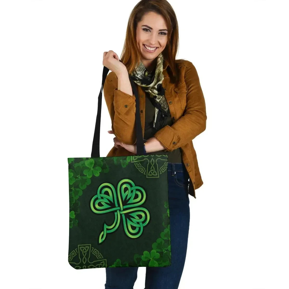 Ireland Celtic Leather Tote Bag Celtic Cross & Shamrock