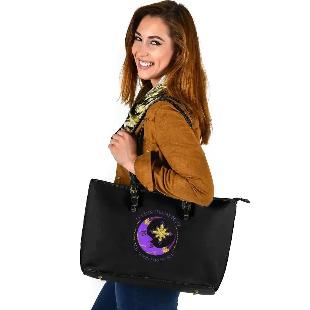 Celticone Wicca Leather Tote Bag The Moon Sees My Soul