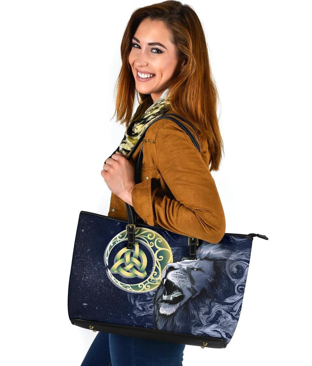 Scotland Leather Tote Bag Scottish Lion & Celtic Moon
