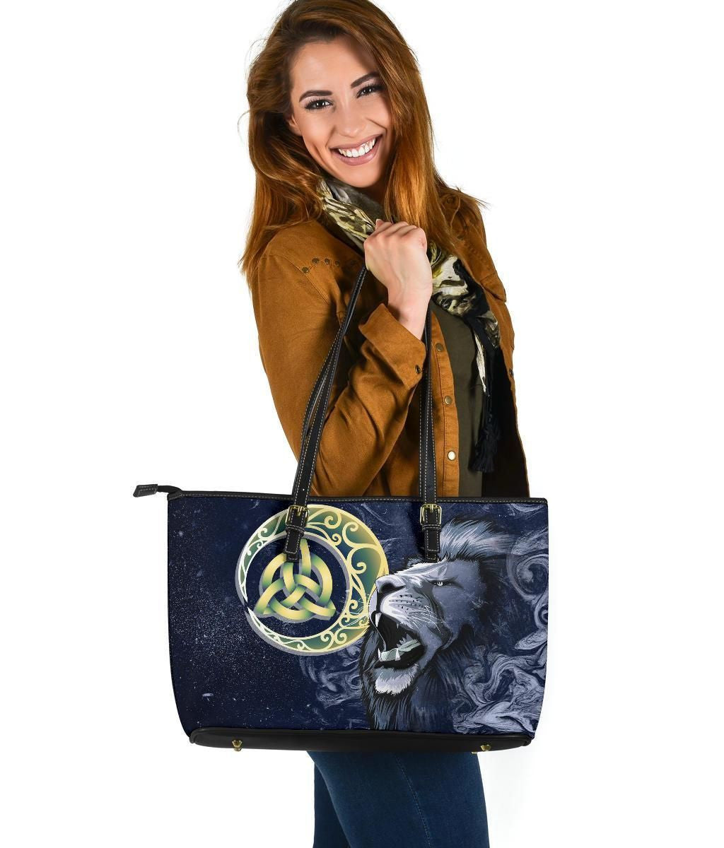 Scotland Leather Tote Bag Scottish Lion & Celtic Moon