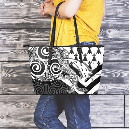 Celtic Bretagne Leather Tote Bag Brittany Ermine With Celtic Triskelion