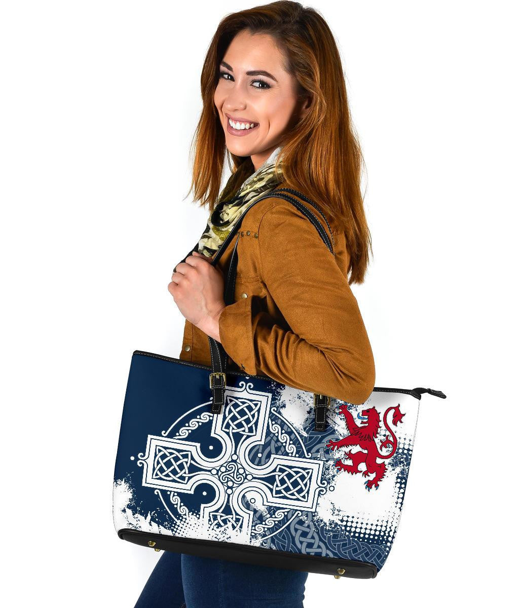 Scotland Leather Tote Bag Scottish Celtic Cross
