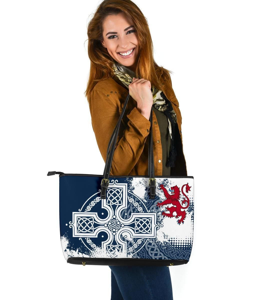 Scotland Leather Tote Bag Scottish Celtic Cross