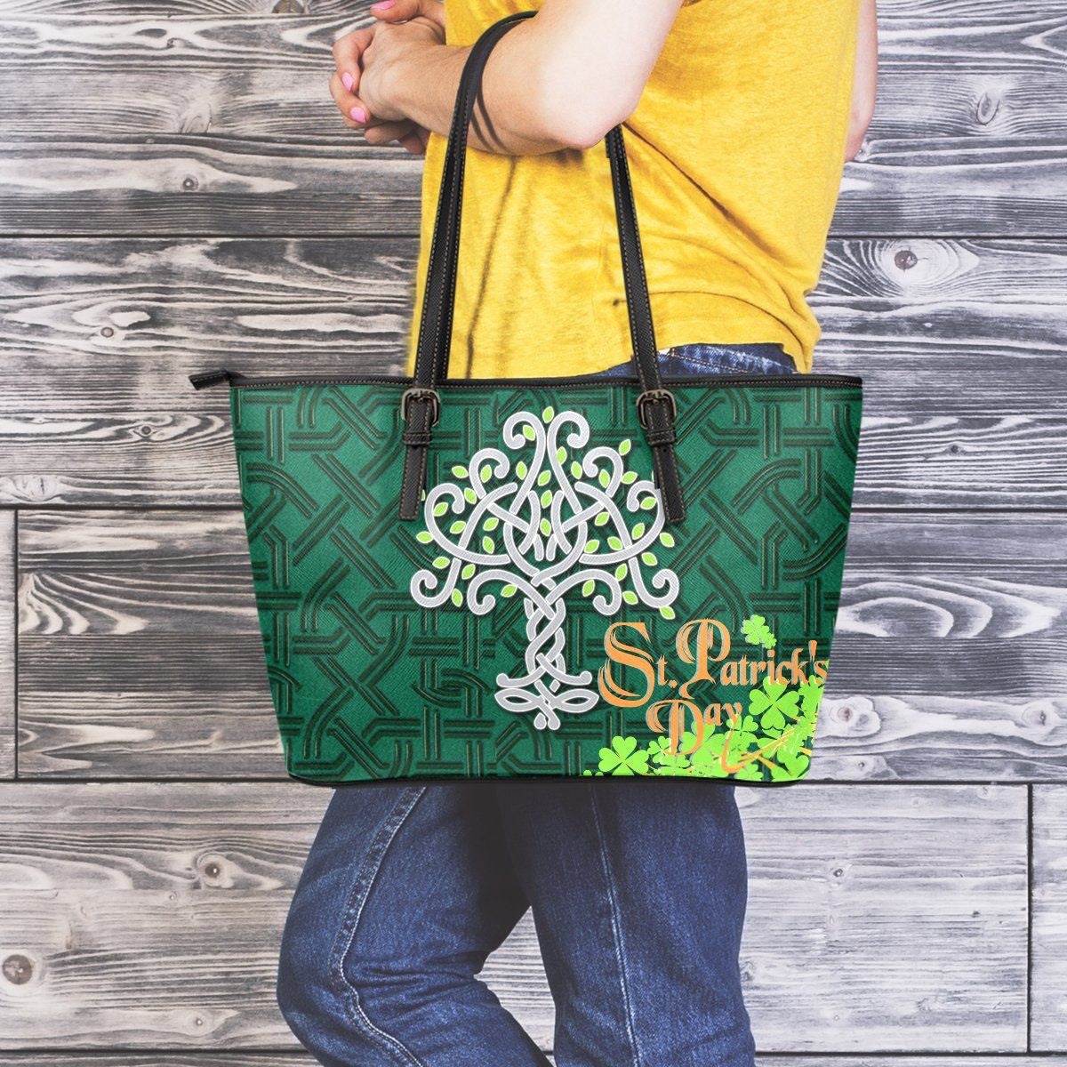 Celtic Ireland Leather Tote Bag Celtic Tree Of Life And Shamrock