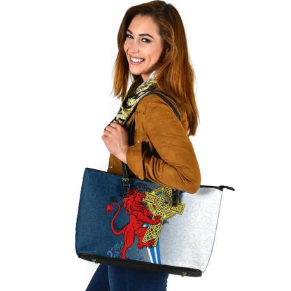 Scotland Leather Tote Bag Scottish Lion With Celtic Cross