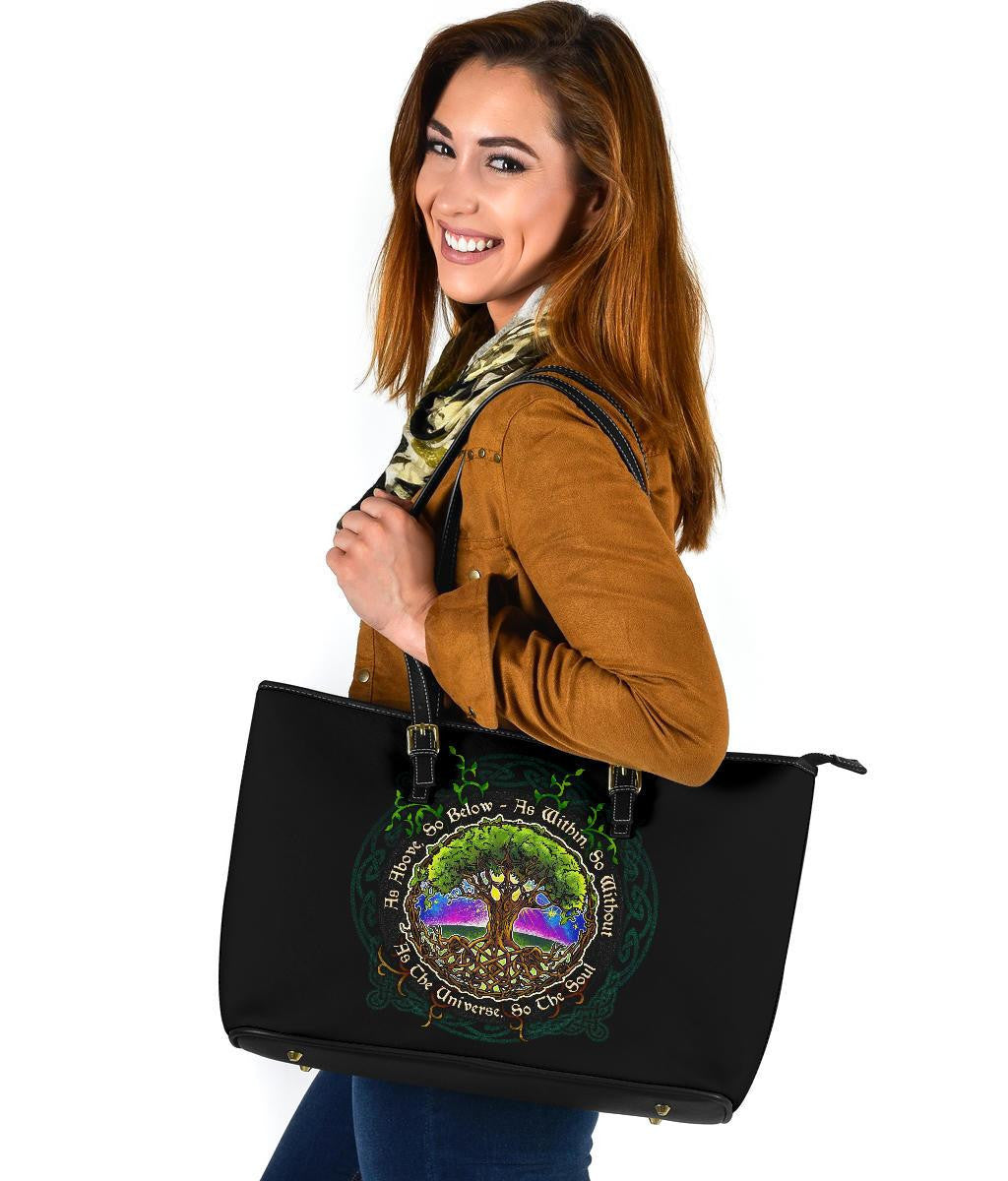 Celtic Leather Tote Bag Celtic Tree Of Life Art