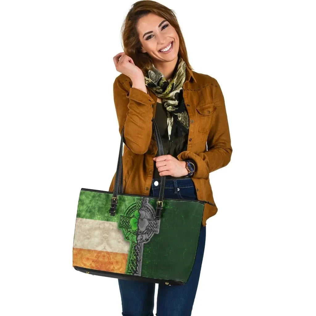 Ireland Celtic Leather Tote Bag Irish Claddagh Cross