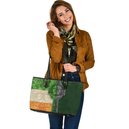 Ireland Celtic Leather Tote Bag Irish Claddagh Cross