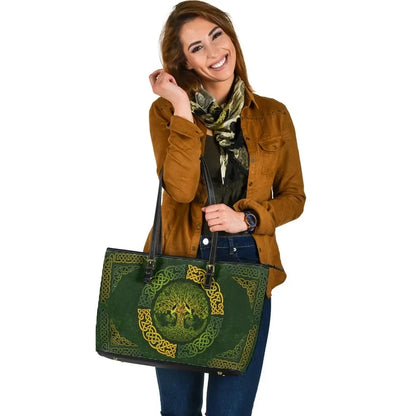 Celtic Leather Tote Bag Vintage Tree Of Life