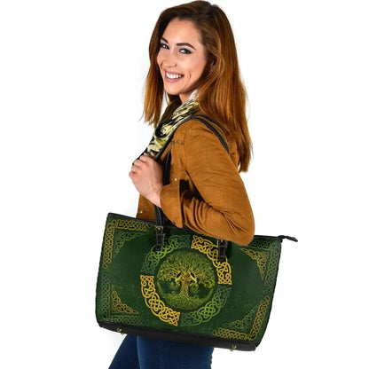 Celtic Leather Tote Bag Vintage Tree Of Life