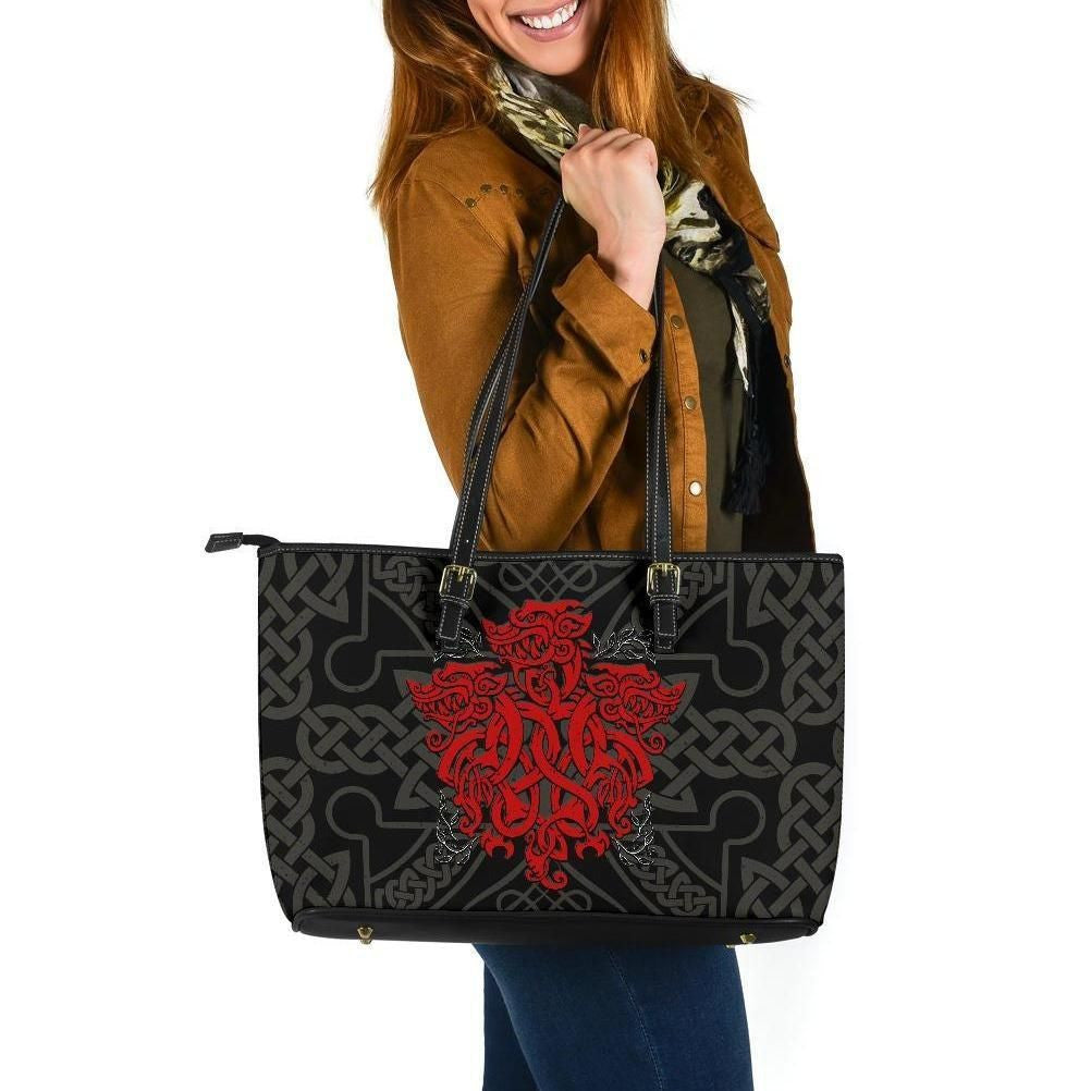 Celtic Three Dragon Leather Tote Bag