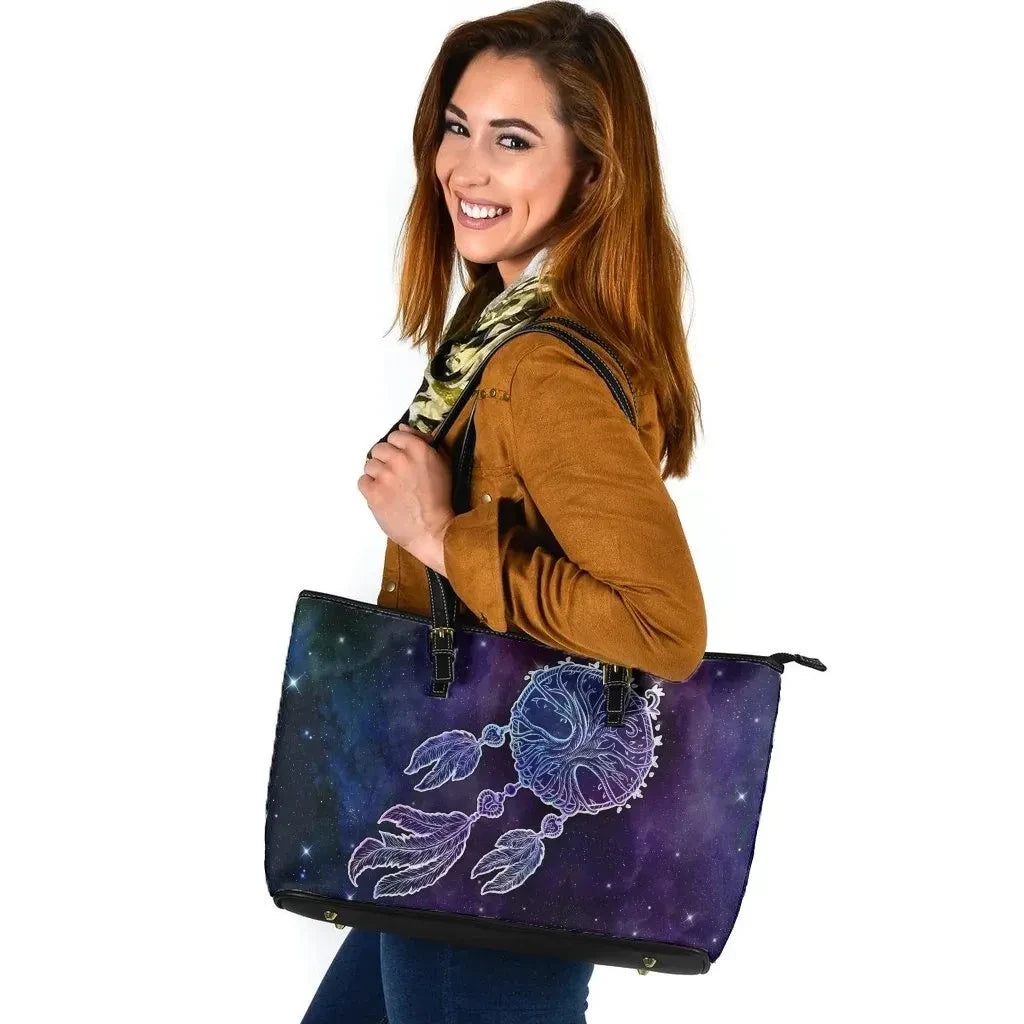 Celtic Leather Tote Bag Celtic Tree Of Life Dreamcatcher