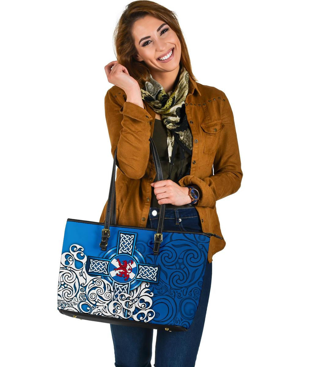 Scotland Celtic Leather Tote Bag Scottish Flag And Lion