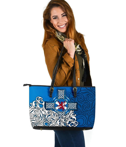 Scotland Celtic Leather Tote Bag Scottish Flag And Lion