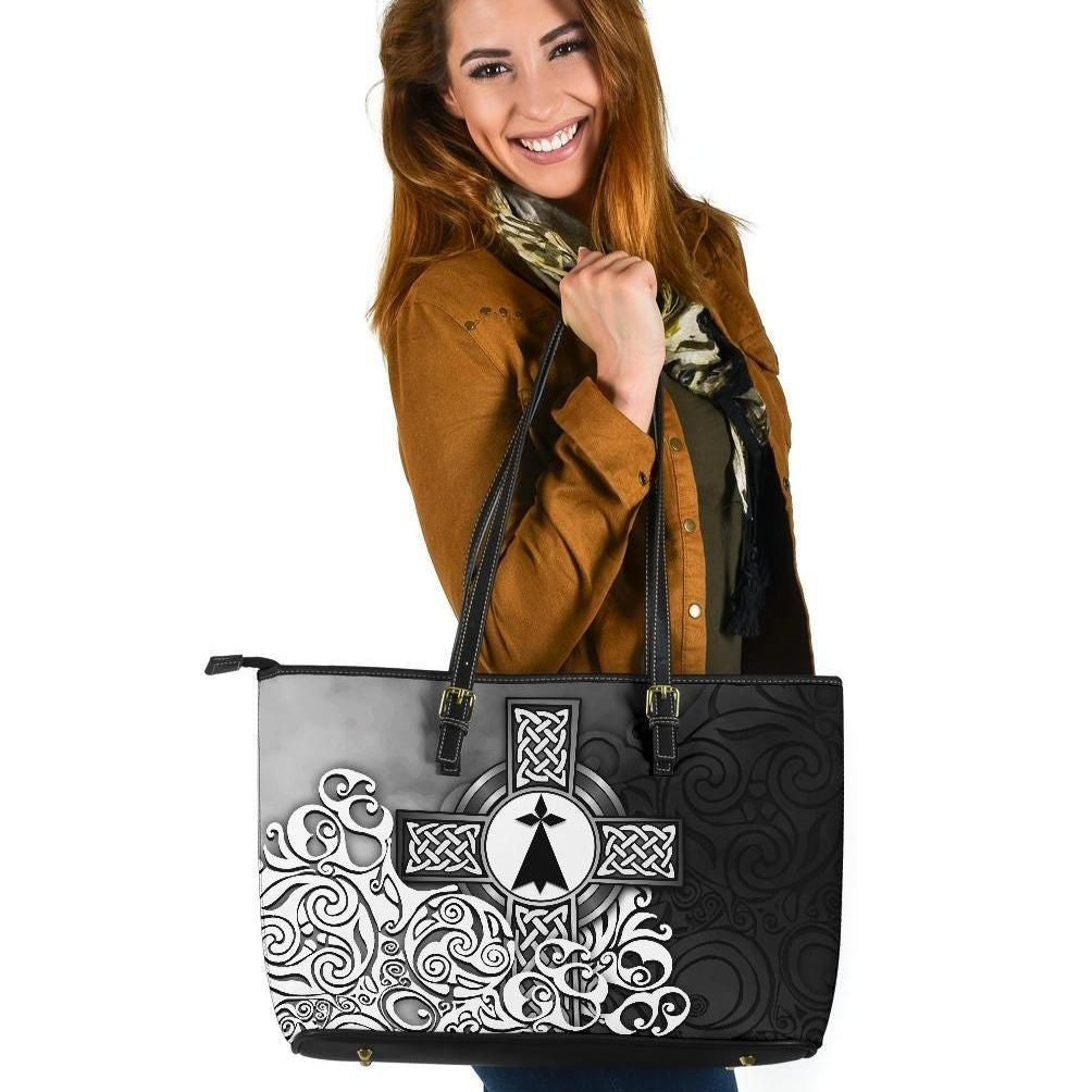 Brittany Celtic Leather Tote Bag Bretagne Stoat Ermine With Celtic Cross